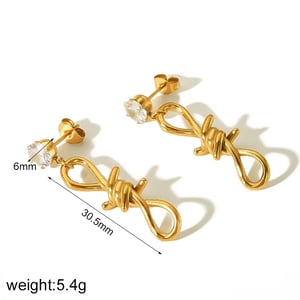 1 Pair Simple Sweet Style Twist Knot Shape Stainless Steel  Gold Color Inlay Rhinestone Women's Drop Earrings h5 Picture3